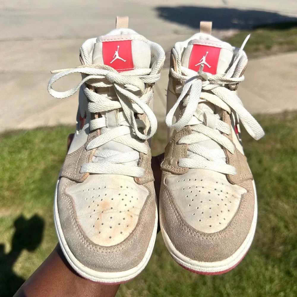 Nike Jordan 1 Mid Little Kids Athletic Shoes Size 2.5Y Desert Pale Ivory